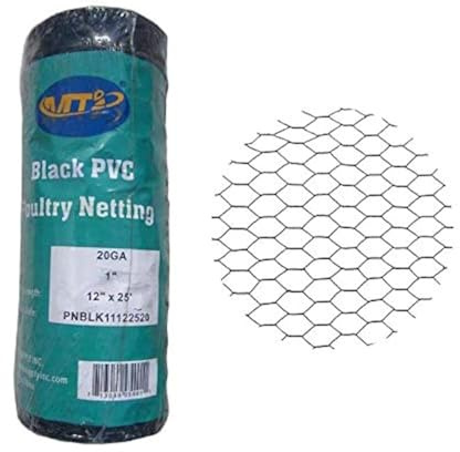 PVC Hexagonal Poultry Netting Chicken Wire 12 x25' x 1 Mesh 20GA Black