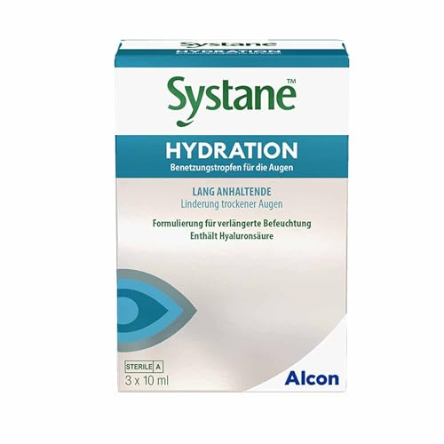 Systane HYDRATION Augentropfen | 3 x 10 ml | Nachbenetzungstropfen mit Hyaluronsäure für langanhaltende Feuchtigkeit und Linderung der Symptome trockener Augen