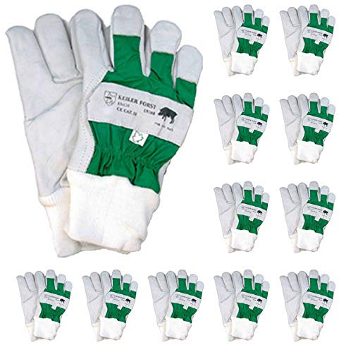 Keiler Forst Schutzhandschuh - Rindnarbenleder, Pulsschutz, weich gefüttert, extra robust, EN388 - VPE 12 Paar, Größe:12 (XXXL)