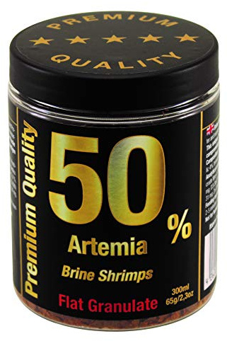 50% Artemia Flachgranulat Premium Qualität, Fischfutter Aquarienfische, Pflanzenproteine Vitamine Mineralien, Diskus Kampffische Barsche Welse, Alleinfuttermittel, Hauptfutter Süß-und Meerwasserfische