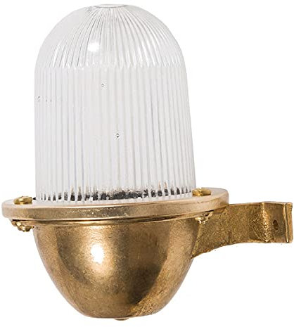 Licht-Erlebnisse Messing Wandlampe Glas Schirm geriffelt IP64 Maritim wetterfest Außenleuchte Balkon außen Terrasse Hof