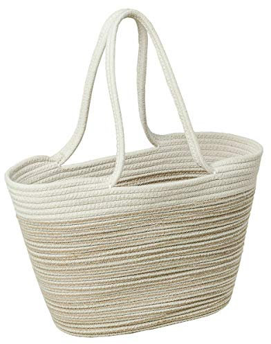 LaFiore24 Einkaufstasche Shopper Schultertasche Allzwecktasche Beige-Weiß