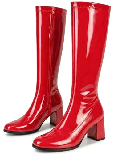 Golden Beads Womens Fancy Dress Party Go Go 1960s & 1970s Retro Look Girls Shoes Costume Heels Boots Zip Closure Size 3-12uk (Red, 7 UK, UK Footwear Size System, Adult, Women, Numeric, Medium, 7)