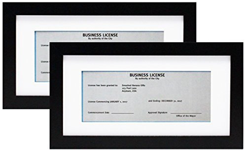 Marco negro de 5 x 10 pulgadas con paspartú de 3.5 x 8 pulgadas, dos marcos, moldura ancha, incluye accesorios para colgar y caballete de escritorio, muestra imágenes panorámicas o licencias