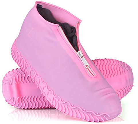 ydfagak Cubierta del Zapato, Zapatos con Suela Antideslizante y Diseño de Cremallera, Funda de Zapato Reutilizable & Impermeable para Días de Lluvia y Nieve (XL (43-47), Rosa)