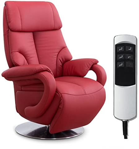 CAVADORE Ledersessel Istanbul / Fernsehsessel mit elektrisch verstellbarer Relaxfunktion / 2 E-Motoren / 80 x 115 x 79 / Echtleder: Rot