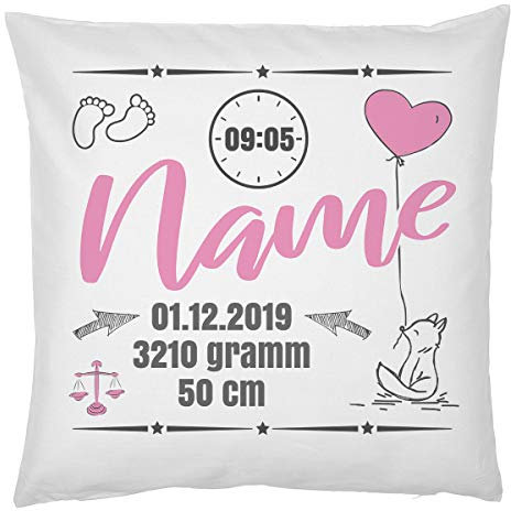 Mega-Shirt Kissen zur Geburt Geburtskissen Kissen mit Füllung Personalisierter Polster Namenskissen Geschenk Baby Glückwunsch zur Taufe Geburts Geschenke