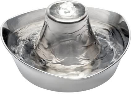 PetSafe Seaside Stainless Steel Cat & Dog Fountain, 60 Oz Water Capacity - 2 Water Filters & 1 Pump Included, Soothing Flow for Pets, Scratch-and Rust-Resistant Material - Quiet Motor