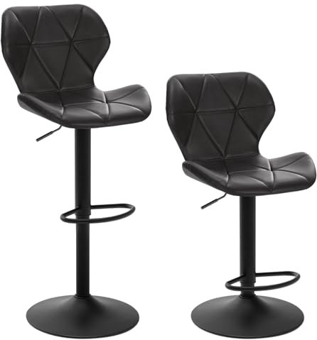 EUGAD 2X Barhocker Barstuhl Bistrohocker Tresenhocker Retro höhenverstellbar und drenbar mit Rückenlehne aus Kunstleder Stahl Anthratiz, 0665BY-2