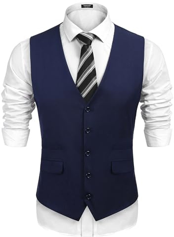 COOFANDY Mens Suit Vest Formal Dress Vest Slim Fit Buesiness Wedding (01-Navy Blue,Small)