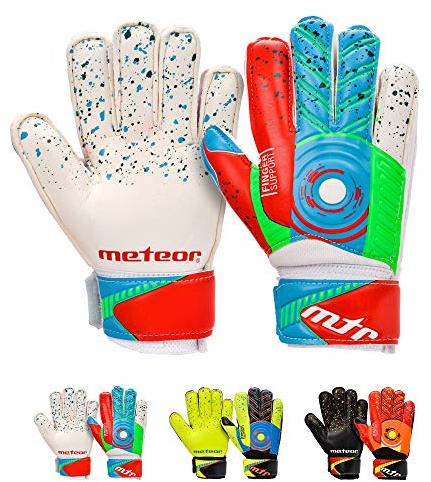 meteor Goalie Gloves for Kids Goalkeeper Gloves Football Goalkeeping Gloves Boys Youth Adult Junior Children Strong Keeper Grip Finger Protection Prevent Injuries Embossed Back Football DEFENCE (#8, Vit)