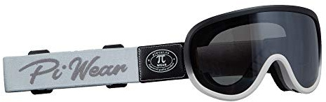 PiWear Arizona Crossbrille Motorradbrille Überbrille für Brillenträger Retro gepolstert beschlagfrei Rahmen grau schwarz Band graue Logo schwarz Glas dunkel getönt silber verspiegelt