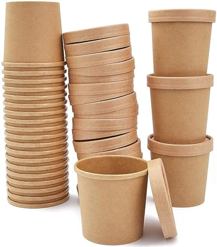 DeinPack 25 Suppenbecher to go mit Deckel 480ml 16oz braun Pappbecher Suppe