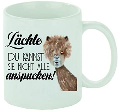 Kaffeebecher Lächle - du kannst sie nicht alle anspucken Kaffeetasse mit Motiv, Tasse mit Druck, auch individuell mit Spruch, Foto, Wunschtext, Wunschname