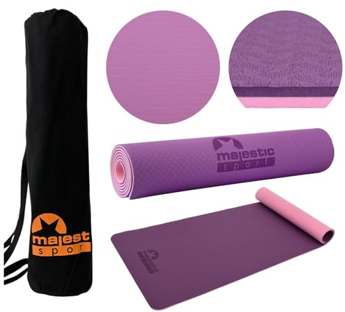 MAJESTIC SPORT Gymnastikmatte, Yogamatte Inkl. Tragetasche aus Baumwolle, rutschfest Trainingsmatte für Fitness Sportmatte, Pilates & Gymnastik TPE 183 x 61 x 0,6 cm.