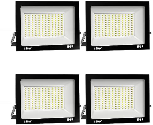 Royana 4x 150W LED Foco Exterior,15000LM Proyector Foco LED, 3000K Blanco frío Floodlight Led Foco Proyector,IP65 Impermeable Iluminación de Seguridad, para Jardín, Patio Pared,Patio, Camino
