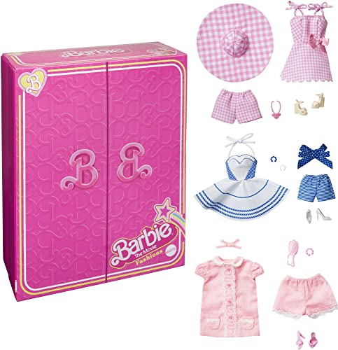 Barbie THE Movie - Kleidung für Filme Fans, enthält DREI bekannte Outfits Spielfilm mit Schuhen und Accessoires, als Geschenk für Kinder ab 3 Jahren geeignet, HPK01