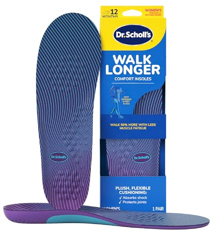 Dr. Scholl's Walk Longer innersulor för kvinnor – bekväma plyschskumdämpande inlägg för promenader, vandring och stående på fötter hela dagen med fotvalvstöd – gå 50% längre utan muskeltrötthet
