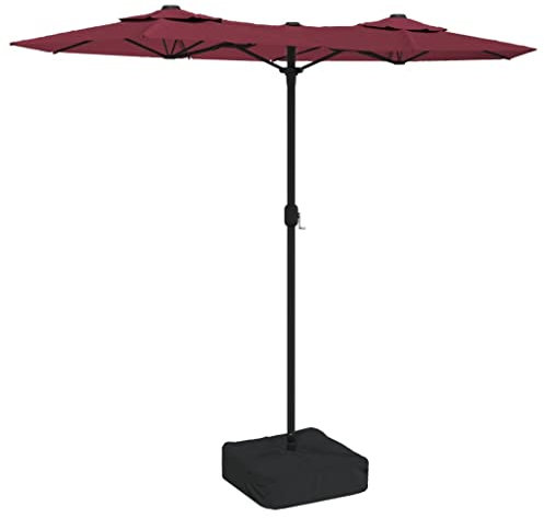 vidaXL Parasol de Jardin à Double Tête avec LED, Pare-soleil de Patio, Abri de Soleil, Parasol de Plage Terrasse Extérieur, Rouge Bordeaux 316x145 cm