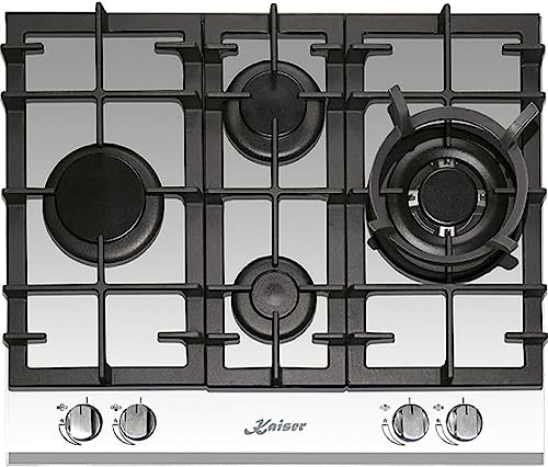 Kaiser KCG 6394w Turbo Romb/Gaskochfeld 60cm Autark/Kochfeld/Gas auf weißem Glas/Glaskeramik Gaskochfeld Einbau/4 Hochwertige Brenner/3,8 kW WOK Brenner/Erdgas,Fl.Gas