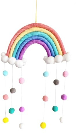 ieron Regenbogen-Tapisserie, Wolken, hängende Dekoration, handgefertigt, geflochtene Schnüre, Pom-Pom, Makramee, gewebte Filzbälle, Wandbehang, Kinderzimmer, Dekoration, niedliches Zuhause,
