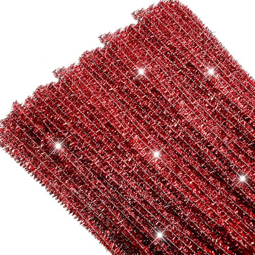 TOAOB 100 Stück Rot Glitzer Pfeifenreiniger zum Basteln Chenilledraht | Pfeifenputzer zum Basteln, Lang 30cm und Breit 6mm, Pipe Cleaners für Basteln und Dekorieren