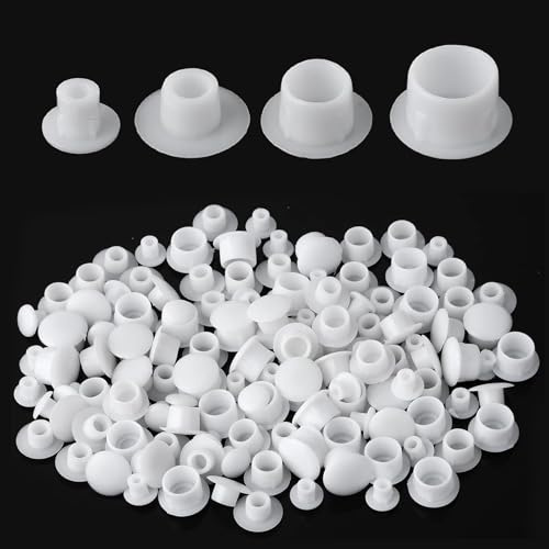 Abdeckkappen für Bohrlöcher 120 Stück Bohrloch Abdeckkappen Abdeckstopfen Schraubenabdeckung Weiss für Nagellöcher Schraubenlöcher Teilungslöcher in Schränken 5mm/6mm/8mm/10mm