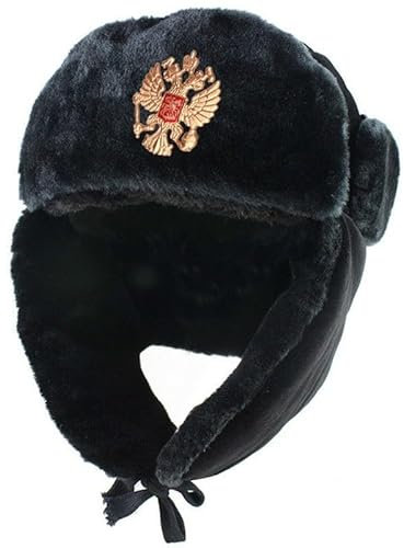 bomhys Russische Mütze Sowjetisches Militärabzeichen, Russische Uschanka-Bombermütze, Pilotenmütze, Künstliche Wintermütze Mit Fell-Ohrenschützern, Schneekappe, Stil 3, 55–62 cm