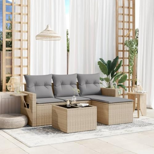 Festnight Balkon Lounge Rattan mit Stauraum Gartenlounge Klein Sofa Balkon Ecklounge Rattansofa Sitzecke Balkon Klein Gartensofa Ecksofa Garten Lounge Sofa Outdoor Balkonmöbel Couch Gartenmöbel