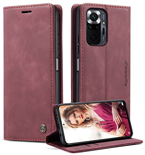 Phernykas Handyhülle für Xiaomi Redmi Note 10 Pro/Note 10 Pro Max Hülle, Premium Leder Klapphülle Flip Case mit Standfunktion und Kartenfach Handytasche Hülle Wallet Case Stoßfeste Schutzhülle,Weinrot