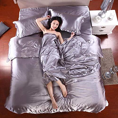 Luxuriöses 4-teiliges Satin-Seiden-Bettwäsche-Set für Queen-Size-Betten, Bettlaken und Bettdecken, weiches und glattes Heimtextil-Set für Super-King-Size-Bett, Queen-Size-Bett
