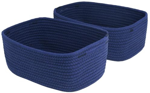 ORGMASTER 2 Pack Small Rope Baskets 33x21.6x13 cm, Woven Storage Basket Closet Organizer Bins, Shelf Boxes for Organizing Home Office, Cat Dog Toy Box, Empty Gift Basket, Navy