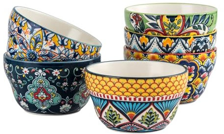 HENXFEN LEAD Pequeños cuencos de postre 200ml, juego de 6 tazas de porcelana, tazas de colores para sopa, helado, fruta, aperitivos - Estilo bohemio