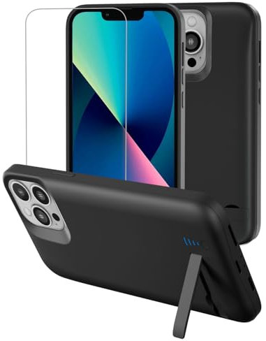 Gladgogo Akku Hülle für iPhone 14 Pro/13 Pro(6.1), 8500 mAh Akkuhülle mit Ständer für iPhone 13 Pro,Zusatzakku Power Bank Ladehülle Handyhülle Akku Hülle– Schwarz