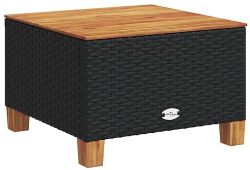 Makastle PE Rattan Gartentisch Wetterfest Holzplatte Beistelltisch Teetisch Kaffeetisch Couchtisch Balkontisch Gartenmöbel, Schwarz 55x55x36 cm