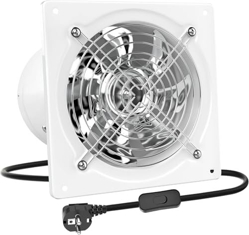 HG Power - Ventilador extractor de aire silencioso (150 mm, 525 m³/h, con válvula de retención de metal con enchufe europeo para cocina, baño, garaje, sótano, blanco