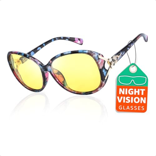 QTYQWC Nachtsichtbrille für Damen, polarisierte gelbe Gläser, übergroß, blendfrei, LN8842