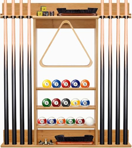 FoverOne Support mural en bambou pour queues de billard - Peut contenir 8 queues et un ensemble complet de boules - Accessoires de table de billard pour salle de billard ou club