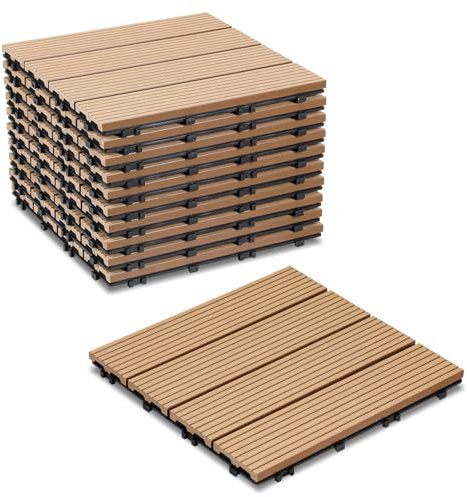 Cecaylie 55er Pack WPC Terrassenfliese, Teak Balkonfliesen 30x30cm - 5m², Ideal für den Außenbereich Klickfliesen für Balkon, Garten, Terrasse, Bodenbelag Einfach, Schnell und Praktisch Verlegt
