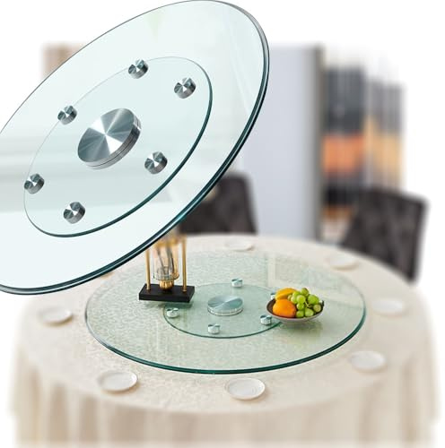 OPOLDBDMAC 60/70/80/90cm Glas Drehplatte Groß Lazy Susan Drehbare Servierplatte Küche Esstisch Drehteller, 360° Drehbar Platte Serviertablett, Küche Tische Drehscheibe(32inch(80cm))