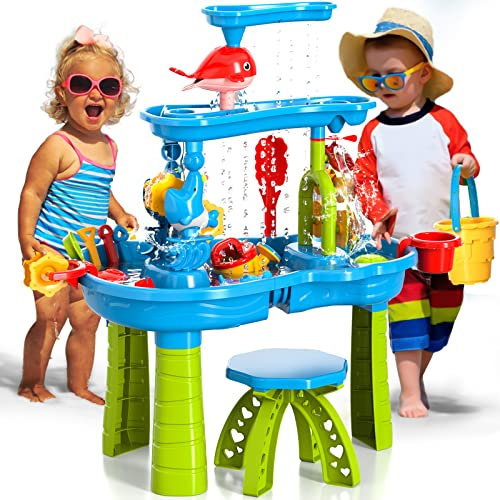 Doloowee Wasserspieltisch für Kinder, Sand- und Wassertisch Outdoor Spielzeug Garten Spielzeug Wasserspielzeug für Kinder 3 4 5 6 7 8 Jahre alt