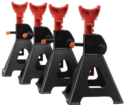 Cozyel Set 4 Cavalletti in Acciaio Regolabili 27-43 Cm, 900 kg Ciascuno, Tot. 3600 kg, Cavalletti per Auto Stabili per Campeggio, Cavalletto Auto, Manutenzione E Sosta Sicura