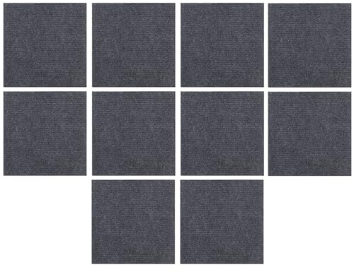 WNDUOKXH Strapazierfähige Teppichfliesen, selbstklebend, 10 Stück, 30 x 30 cm, rutschfest, strapazierfähig, selbstklebende Teppichfliesen aus Polyester, dunkelgrau