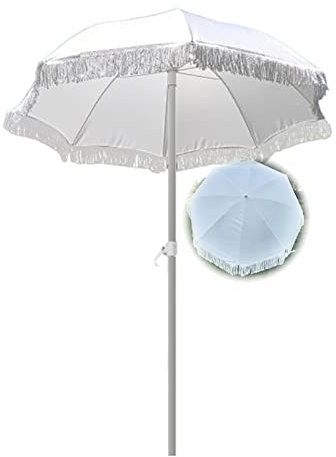 Ombrelloni da giardino vintage da 1,6 m con nappe, ombrellone da giardino inclinabile per esterni, con 8 stecche, telo protettivo bianco, protezione solare, protezione dalla pioggia, decorazione per