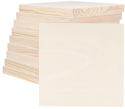 SOUJAP 10 Pcs 20 x 20cm Wooden Canvas Board, 8 x 8 Inch Square Unfinished Wood Painting Panels for DIY Crafts, Drawing