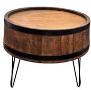 weeco Weinfass Couchtisch, 51 cm Rund, Erlenholz mit Metallbändern, Hairpin-Beine, Braun-Schwarz