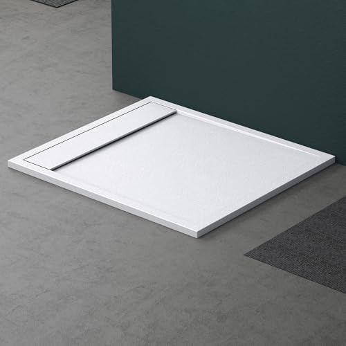 Mai & Mai Receveur de Douche Blanc Rectangulaire 90x100x3cm | Fabriqué en Résine, Bac à Douche Extra-plat, Receveur Antiglisse pour Salle de Bain, Géo10