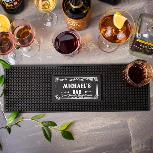 Personalisiertes Bar-Set, rutschfeste PVC-Gummi-Matte, individueller Bar-Name, Spillschutz für Theken Home-Bar Café-Bar Barkeeper, Cocktail-Liebhaber und Neuvermählte.