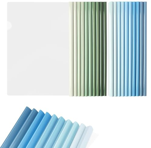 20 Stück Klemmschienen A4, Klemmmappe A4 Rückenbreite 10 mm, Thermobindemappen 100 Blatt Bindekapazität, Lebenslauf Dateiordner, Dateimanager für Büros und Schulen (Grün/Blau)