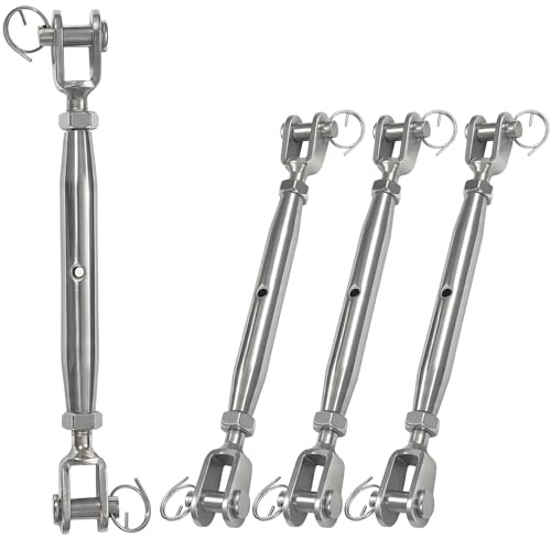 4 PCS 304 Stainless Steel Turnbuckle, 1/2 (M12) Heavy Duty Cable Wire Tensioner, Closed Body Jaw and Jaw Turnbuckles for Cables Wire Tensioning, Shade Sail, Clothesline